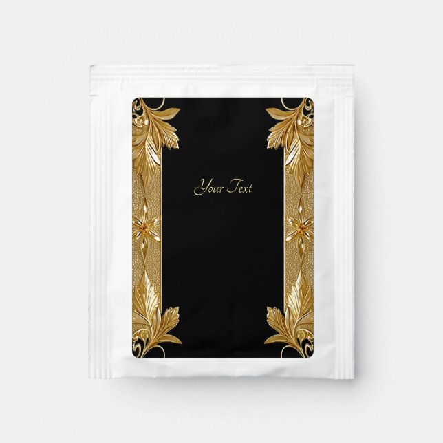 Gold Black Ornate Floral Tea Bag Drink Mix (Front)