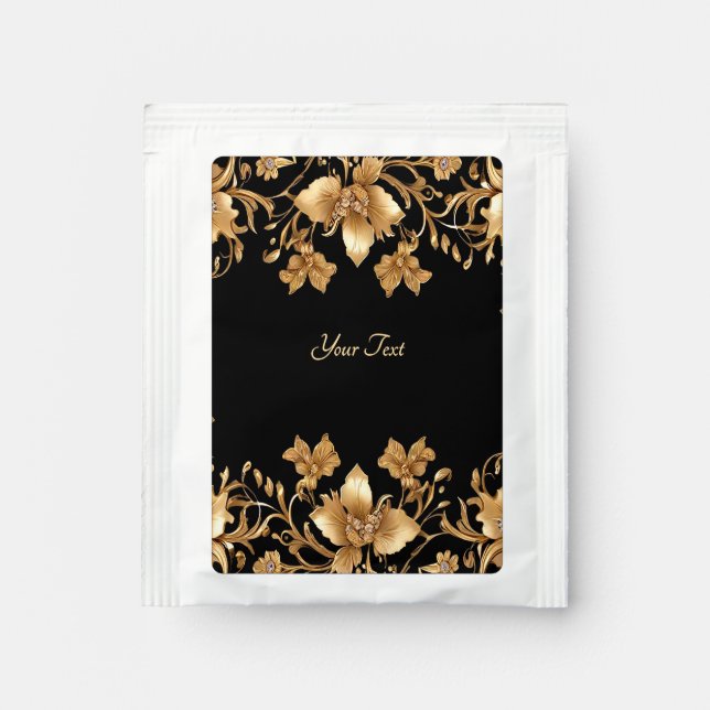 Gold Black Ornate Floral Tea Bag Drink Mix (Front)