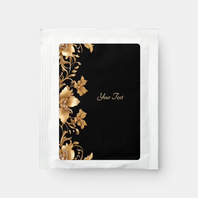 Gold Black Ornate Floral Tea Bag Drink Mix (Front)