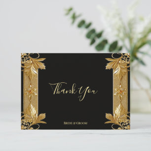 Gold Black Ornate Floral Thank You Card