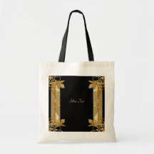 Gold Black Ornate Floral Tote Bag