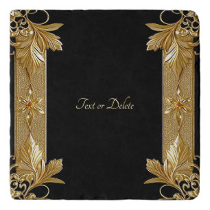 Gold Black Ornate Floral Trivet