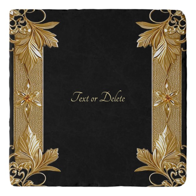 Gold Black Ornate Floral Trivet (Front)