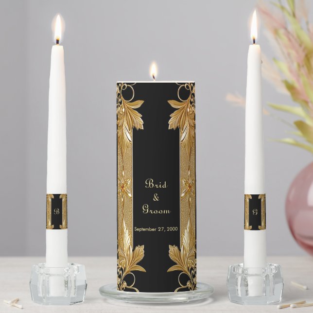 Gold Black Ornate Floral Unity Candle Set (In Situ)