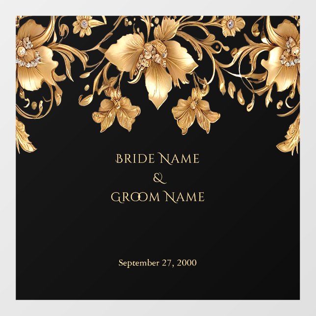 Gold Black Ornate Floral Wedding Floor Decal (Front)