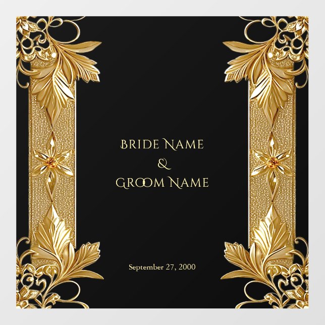 Gold Black Ornate Floral Wedding Floor Decal (Front)
