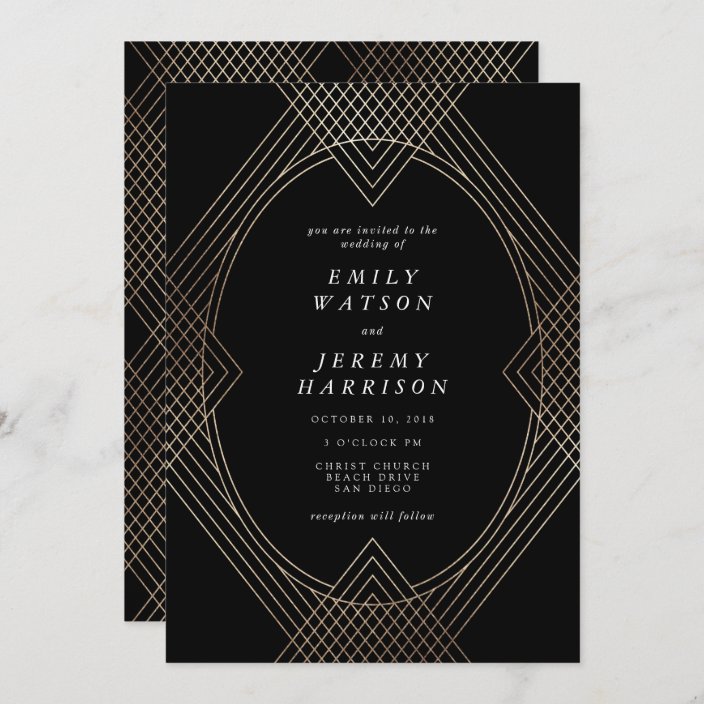 Gold Black Oval Geometric Art Deco Gatsby Wedding Invitation | Zazzle.com