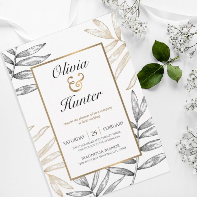 Gold & Black Palm Leaf Destination Wedding Invite (Creator Uploaded)