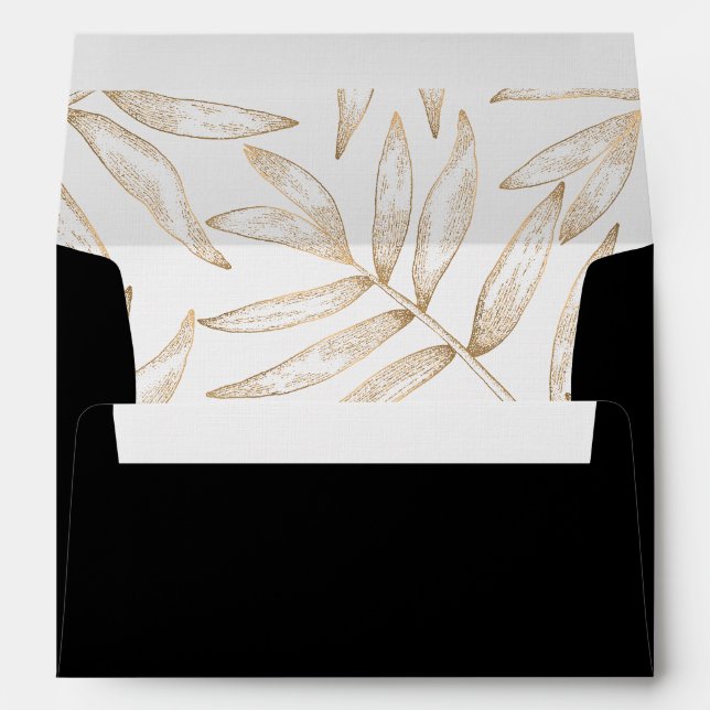 Gold & Black Palm Leaf Wedding Envelope Liner (Back (Bottom))