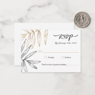 Gold & Black Palm Leaf Wedding RSVP Card