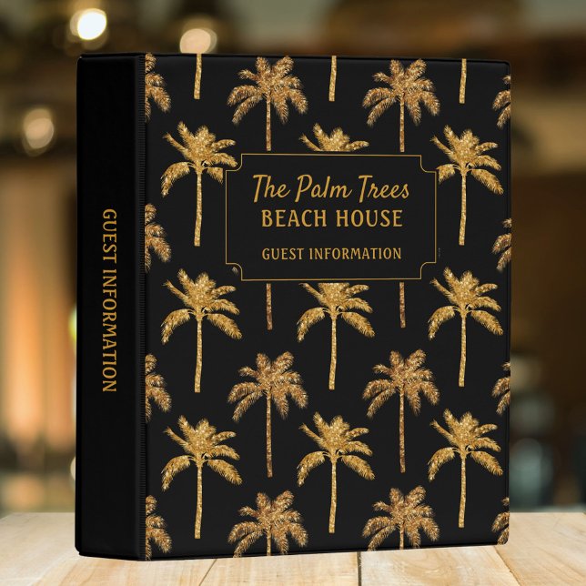Gold Black Palm Tree Beach House Guest Information Mini Binder (In situ)