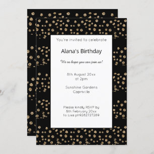 GOLD BLACK PANEL LEOPARD ANIMAL PRINT BIRTHDAY INVITATION