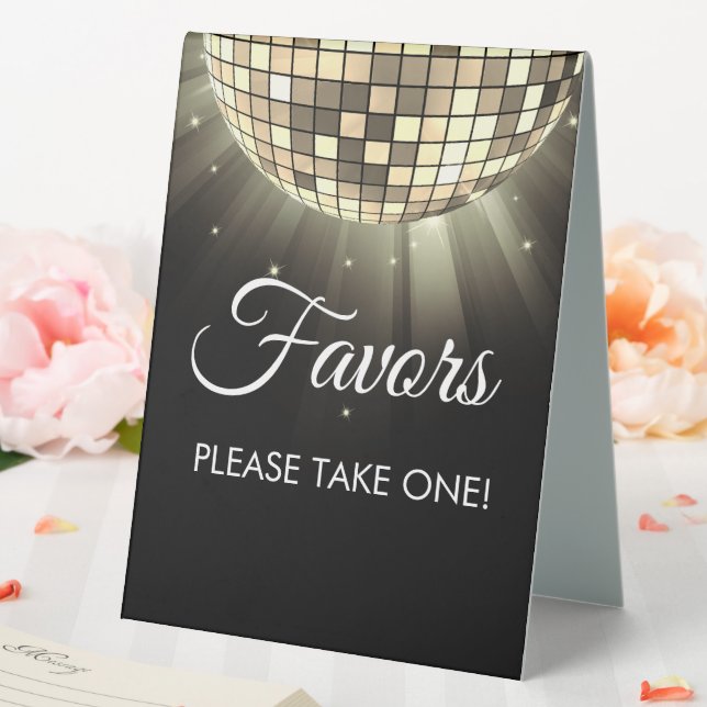 Gold Black Party Favors 70's Disco Ball Table Tent (In SItu (Wedding))