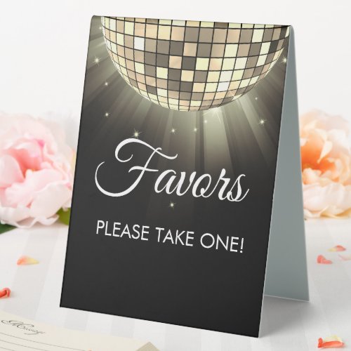 Gold Black Party Favors 70s Disco Ball Table Tent Sign