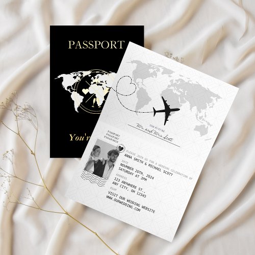 GOLD  BLACK Passport Photo Wedding Invitation