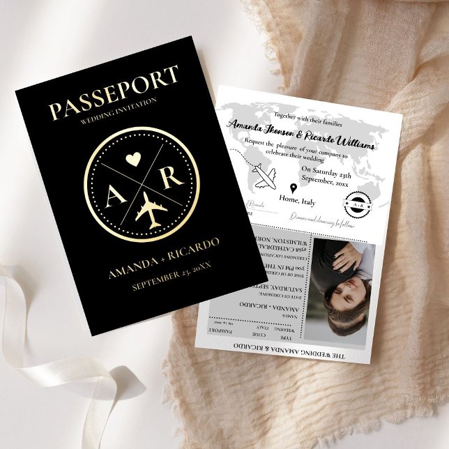 Gold & black Passport  Wedding Invitation (Creator Uploaded)