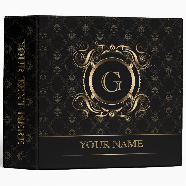 Gold & Black Pattern-Binder Template 3 Ring Binder (Front/Spine)
