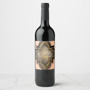 Gold Black & Peach Exotic Chic Flower Wine Labels