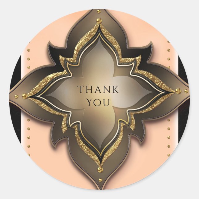 Gold Black Peach Exotic Flower Party Favor Classic Round Sticker (Front)
