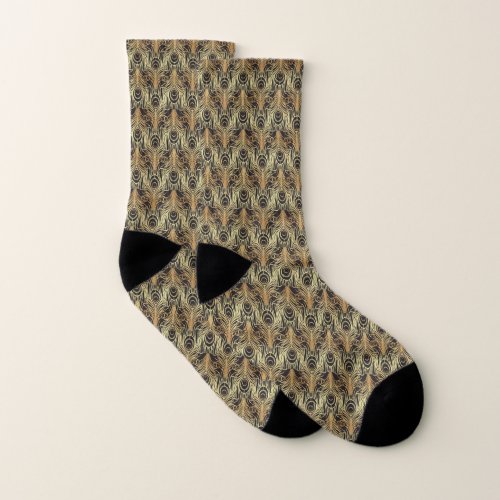 gold blackpeacock patternart nouveauvintagebe socks