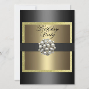 Gold & Black Pearl Design Birthday Invitation