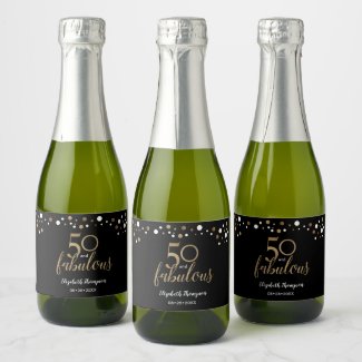Gold black Personalized 50 and Fabulous Champagne Label
