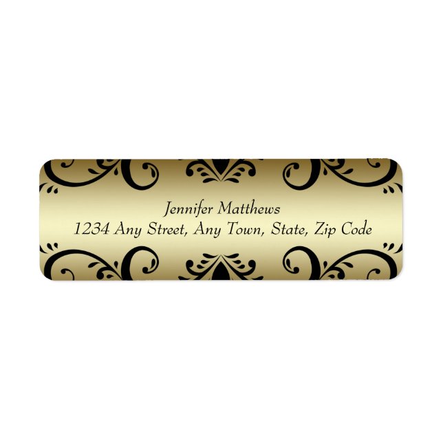 Gold Black Personalized Address Labels Swirls (Front)