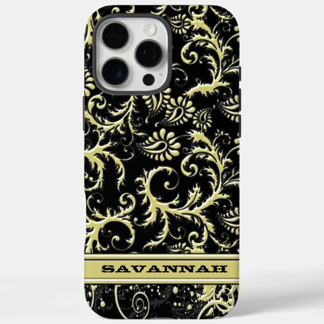 Gold & Black Personalized Damask iPhone Cover- Case-Mate iPhone Case (Back)