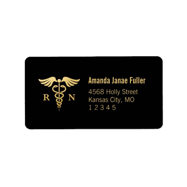 Gold & Black Personalized Nurse Address Label