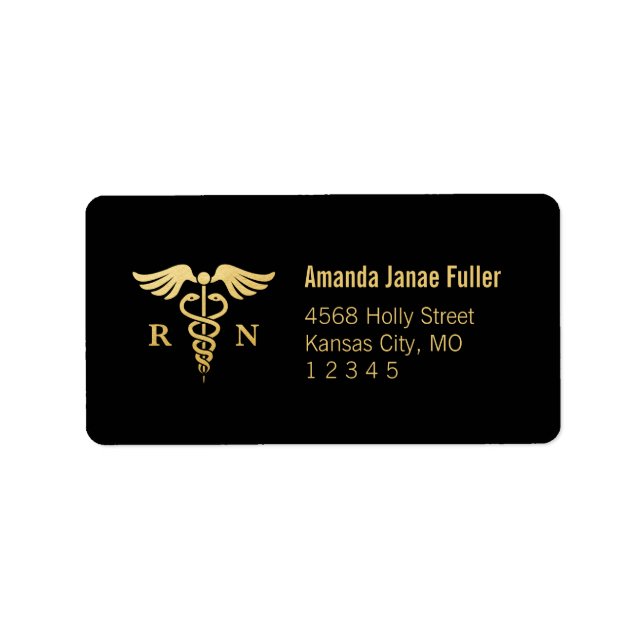 Gold & Black Personalized Nurse Address Label (Front)