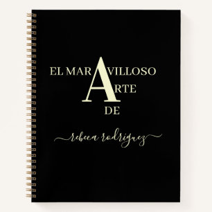 Gold Black Personalized Sketchbook add Name Notebook