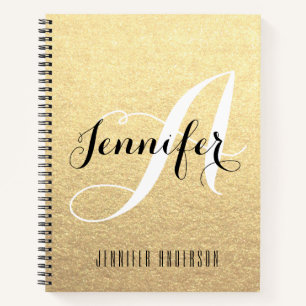Gold Black Personalized Sketchbook Monogram Name Notebook