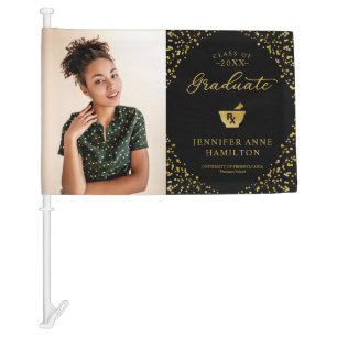 Gold Black Pharmacy School Graduation Photo Car Flag