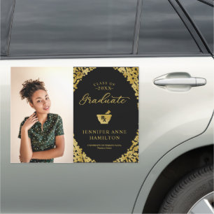 Gold Black Pharmacy School Graduation Photo Car Magnet