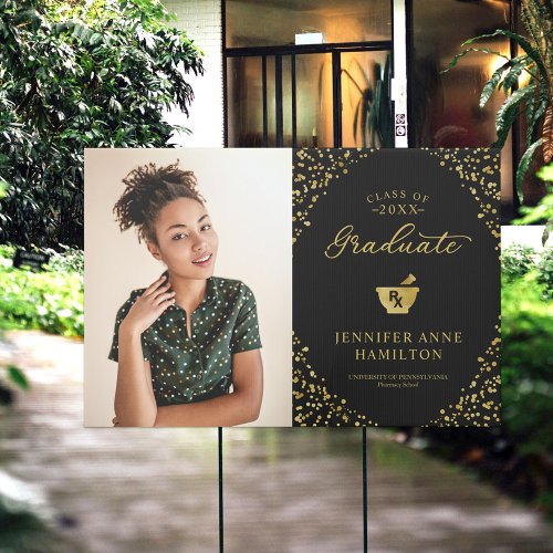 Gold Black Pharmacy School Graduation Photo Sign