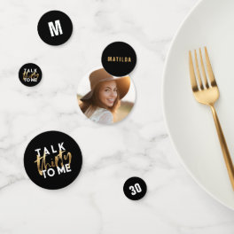 Gold black photo 30th birthday modern party decor confetti