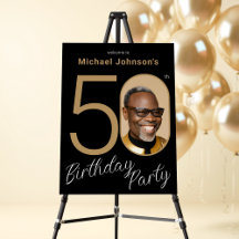 Gold Black Photo 50th Birthday Welcome Sign