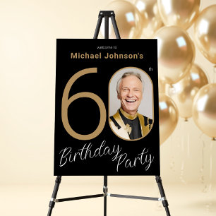 Gold Black Photo 60th Birthday Welcome Sign
