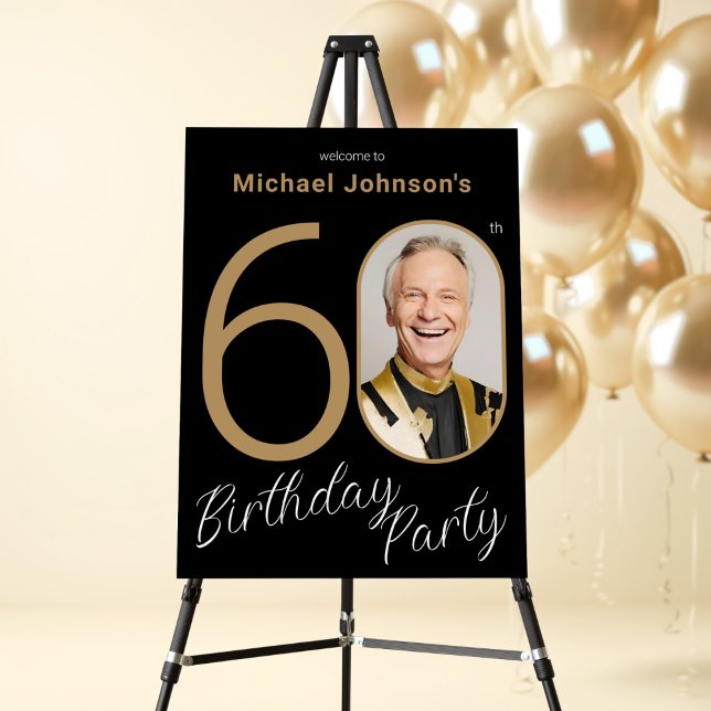 Gold Black Photo 60th Birthday Welcome Sign (Gold Black Photo 60th Birthday Welcome Sign)