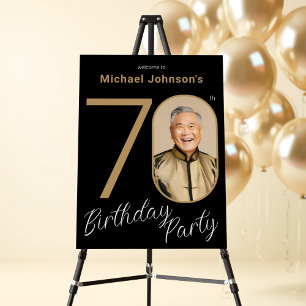 Gold Black Photo 70th Birthday Welcome Sign