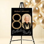 Gold Black Photo 80th Birthday Welcome Sign<br><div class="desc">Gold Black Photo 80th Birthday Welcome Sign. Elevate your milestone celebration with an invitation design that epitomizes understated elegance and chic minimalism. Our black and gold theme exudes sophistication, creating a refined atmosphere for your special day. The custom photo feature adds a personalized touch, ensuring that each item is a...</div>