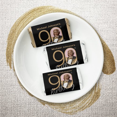 Gold Black Photo 90th Birthday Party Favor Candy