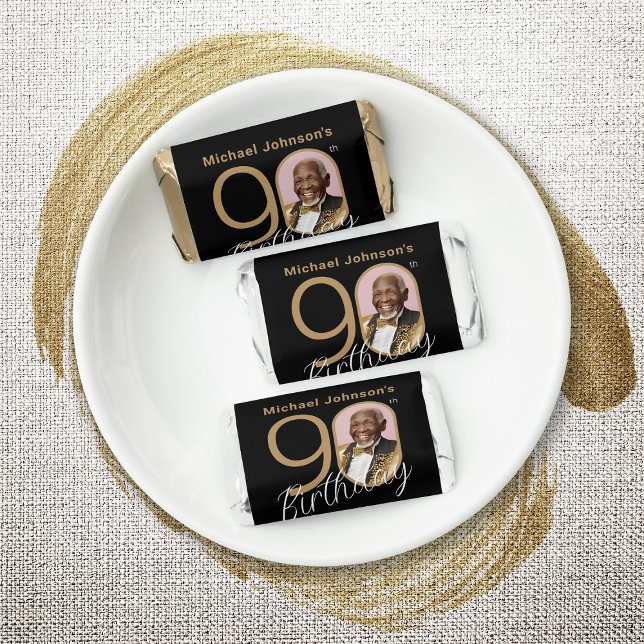 Gold Black Photo 90th Birthday Party Favor Candy (90th Birthday Elegant Gold Black Custom Photo Hershey's)
