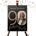 Gold Black Photo 90th Birthday Welcome Sign<br><div class="desc">Gold Black Photo 90th Birthday Welcome Sign. Elevate your milestone celebration with an invitation design that epitomizes understated elegance and chic minimalism. Our black and gold theme exudes sophistication, creating a refined atmosphere for your special day. The custom photo feature adds a personalized touch, ensuring that each item is a...</div>