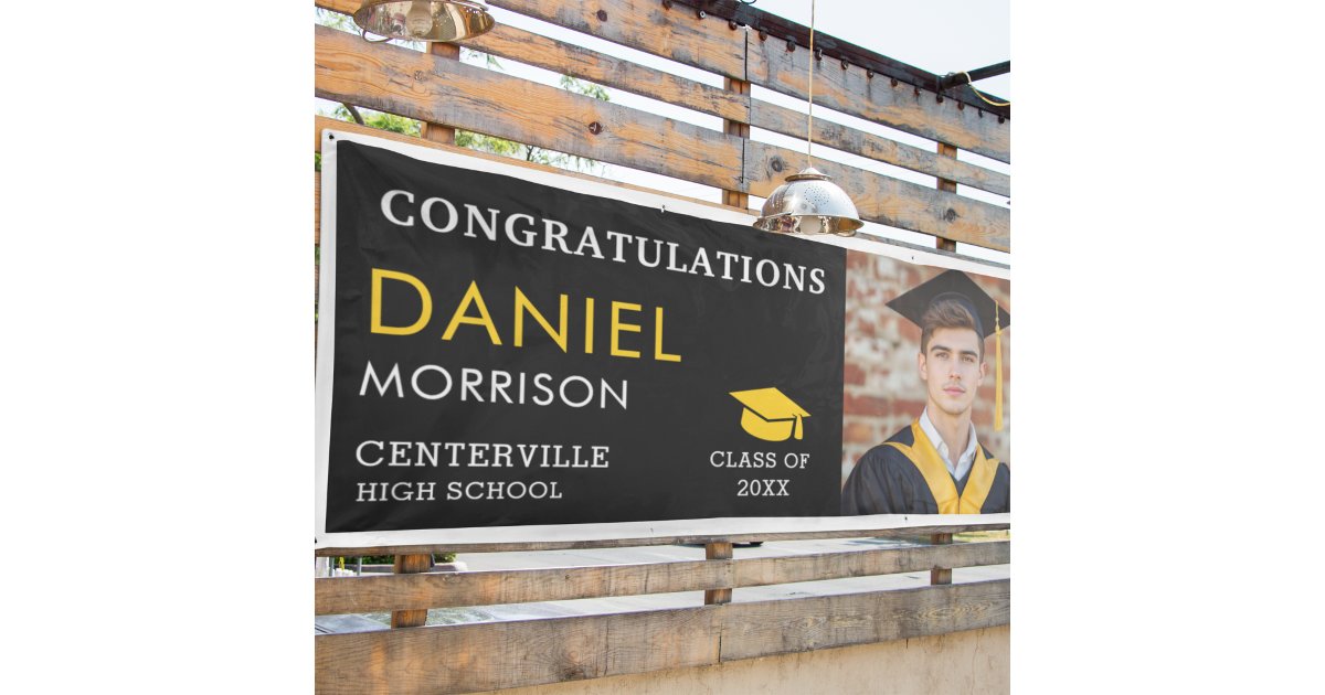 Gold Black Photo Graduate Class Of Graduation Banner | Zazzle