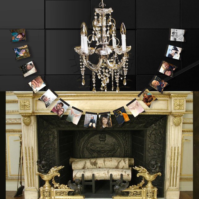 Gold Black Photo Graduation Anniversary Party Bunting Flags (Creator Uploaded)