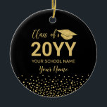 Gold & Black Photo Graduation Christmas Gift Ceramic Ornament<br><div class="desc">This modern graduation ceramic ornament features gold typography "Class of 20YY (graduation year)" and a graduation cap graphic with confetti background. You can customize the text. More color options and custom graduation gifts are available at my shop BaraBomDesign.</div>