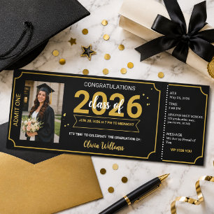 Gold Black Photo Graduation Invitation Raffle Tickets
