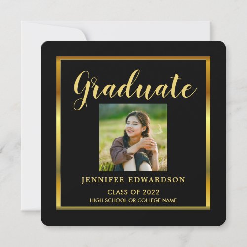 Gold black photo graduation party invitation