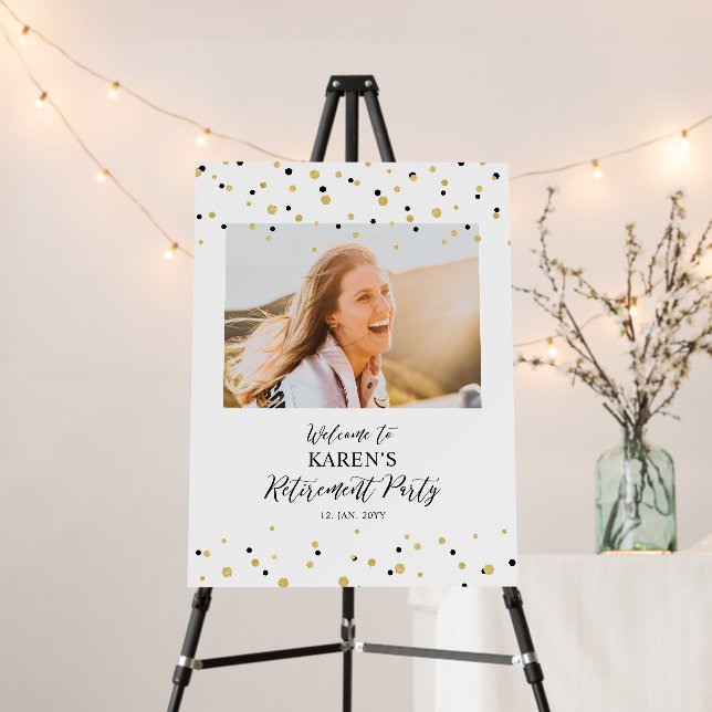 Gold & Black Photo Retirement Party Welcome Sign (In Situ (Stand))